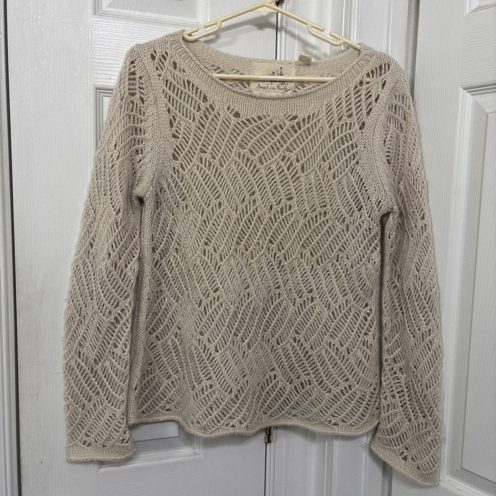 Angel of the North Anthropologie Amanecer Crochet Wool Blend Sweater Cream M